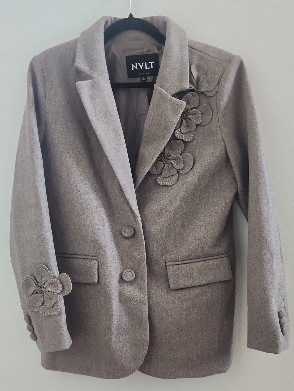 NVLT Taupe 3D Floral-Appliqué Women's Blazer